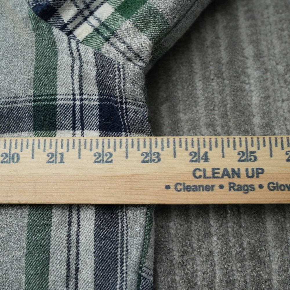 Old Navy Vintage Flannel Men Gray Green Plaid Soft Long Sleeve Button Up Large - Picture 6 of 11